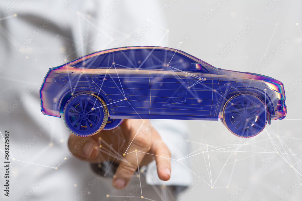 Poster Autonomous car with HUD graphic of Navigation system driving