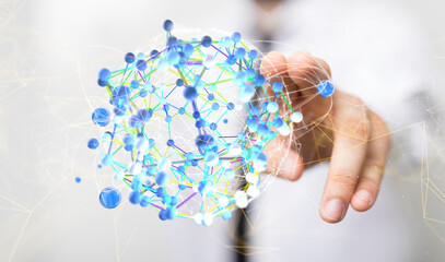 Global network. Blockchain. 3D illustration. Neural networks and artificial intelligence. Abstract