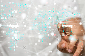 Neural network 3D illustration. Big data and cybersecurity