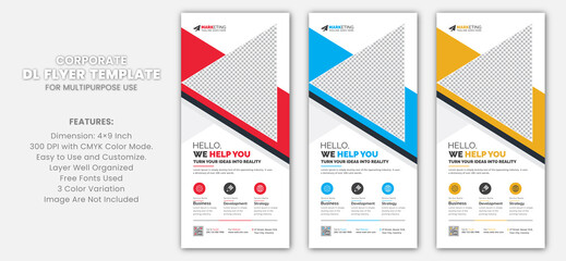 Abstract Modern Stylish Corporate DL Flyer Rack Card Template Vector Design with Red, Blue, Yellow, Green Color for Multipurpose Use