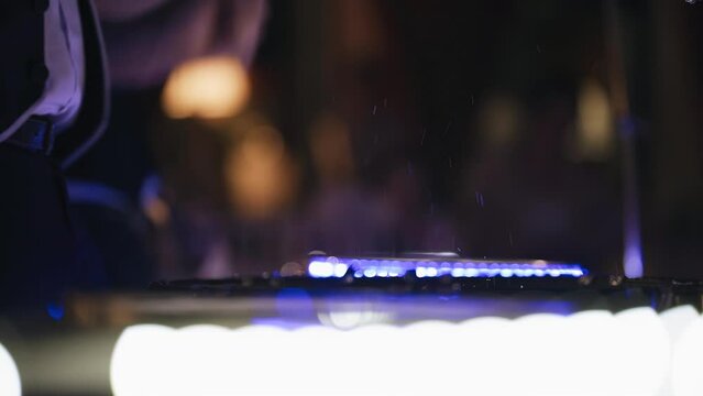 Several drummers are arranged in a row and playing the drums. They perform a drum show. Cool slow motion shots