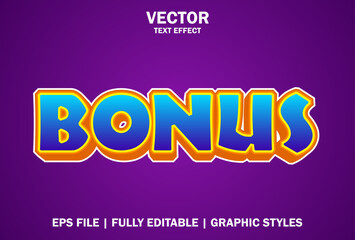 bonus text effect with purple and blue color editable.