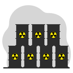 Black metal barrels depicting radioactive waste. Radioactive. Vector