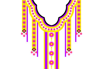 Neckline ethnic design. Floral colorful traditional pattern with decorative elements for embroidery, for women's clothing - illustration
