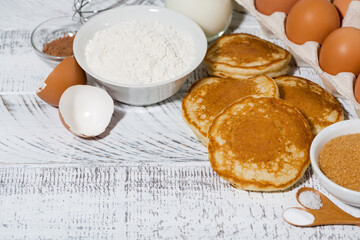 ingredients for baking pancakes, closeup