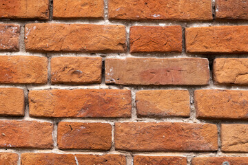 Background from old red brick close up horizontal frame.