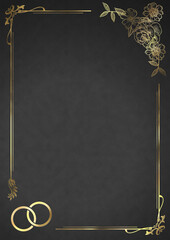 Wedding Invitation Background with Golden Floral Frame and Rings - Grey