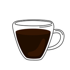 Vector illustration of a hand drawn espresso coffee in a glass mug isolated ona white background.