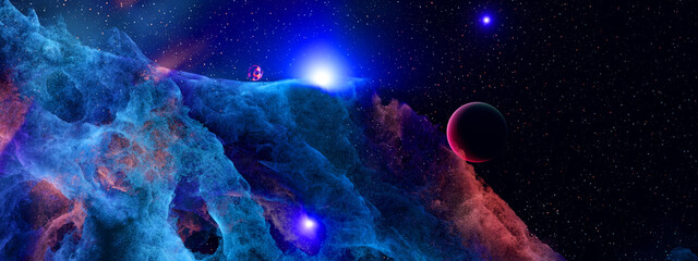 Deep space planets background. 3D rendering.