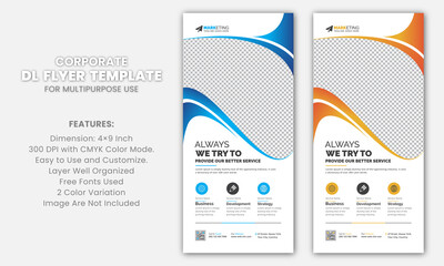 Modern Clean Stylish Gradient Corporate DL Flyer Rack Card Template Creative Unique Design with Blue, Yellow Color