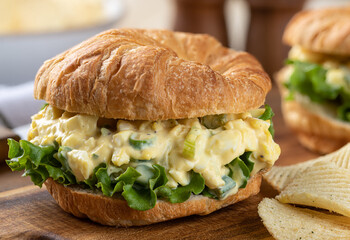 Egg salad sandwich on a croissant