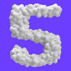 Number 5 made of milk bubbles and splashes, isolated on blue background, 3d rendering