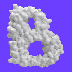 Letter B made of milk bubbles and splashes, isolated on blue background, 3d rendering