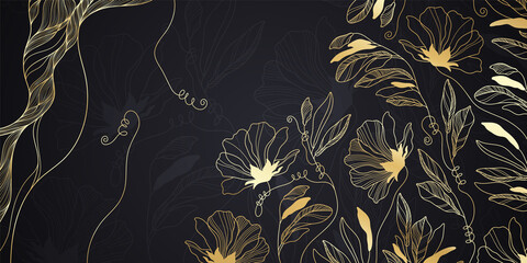 Golden floral abstract pattern. Luxurious golden linear ornament. Premium design for wallpapers, silk textiles and jewelry. Vector illustration.
