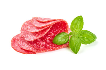 Traditional salami sausage, isolated on white background.
