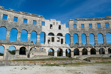 Famous landmark, ancient Roman amphitheater (Arena) in Pula, Croatia