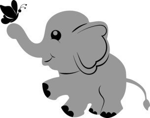 Black and gray cute simple elephant with a butterfly silhouette.