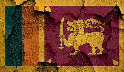Flag of Sri Lanka on old grunge wall in background 