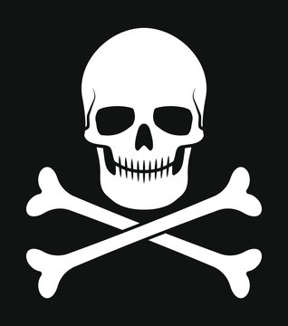 Skull and crossbones vector illustration. Poison and toxic label. Pirate flag image. Human head skeleton icon.