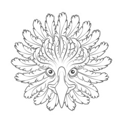 Abstract black and white illustration with eagle head and feathers. Isolated vector object on white background. - obrazy, fototapety, plakaty