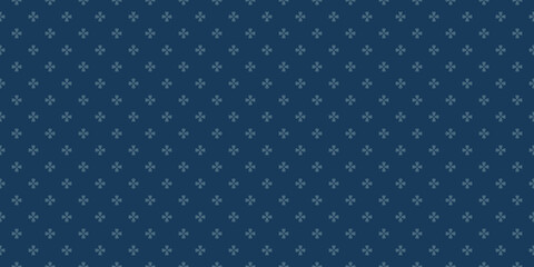 Vector minimalist geometric floral pattern. Simple abstract seamless texture with small flowers, crosses. Blue color ornament background. Minimal repeat design for decor, furniture, wallpaper, textile