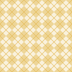 Vector geometric seamless pattern. Abstract yellow color texture with squares, rhombuses, lines, grid, lattice, grill, net. Stylish checkered background. Retro vintage style repeat decorative design