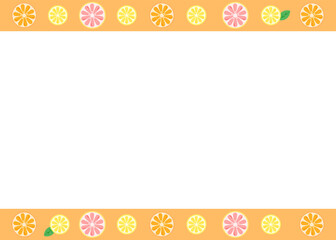 柑橘系の果物をあしらったオレンジ色のフレーム（オレンジ、レモン、ピンクグレープフルーツ）