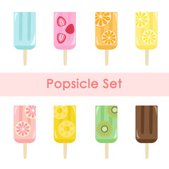 美味しそうなかわいいアイスキャンディーのイラストセット
