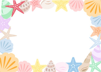 カラフルな貝殻とヒトデのフレーム
