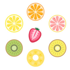 色々なフルーツの断面のイラストセット