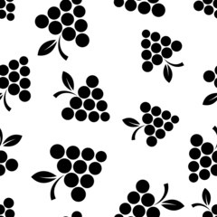 Naklejka na ściany i meble Seamless pattern with bunch of grapes. Black sign grape on white background. Berry flat icon. Modern design for print on fabric, wrapping paper, wallpaper, packaging. Vector illustration