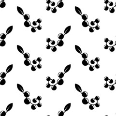 Bunch of grapes seamless pattern. Black sign wild berries and leaves on white background. Grapes flat icon. Design for print on fabric, wrapping paper, packaging with grapevine. Vector illustration