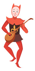 Medieval musician playing lute. Minstrel cartoon character