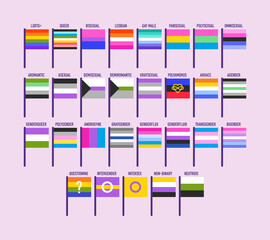 Collection of pride flags. Sexual, gender identity