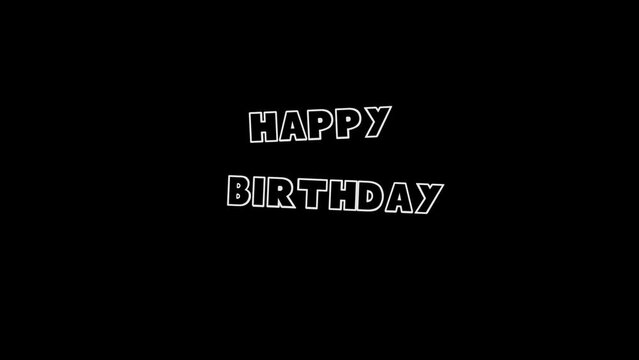 White picture of Happy Birthday on a black background. celebrating the holiday with family and friends. Distortion liquid style transition icon for your project. 4K video animation for motion graphics