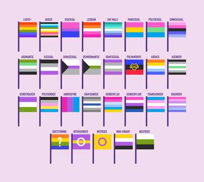 Collection of pride flags. Sexual, gender identity