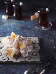 Traditional Turkish lokum with tea	