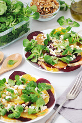 Beetroot and oranges fresh vegetarian salad