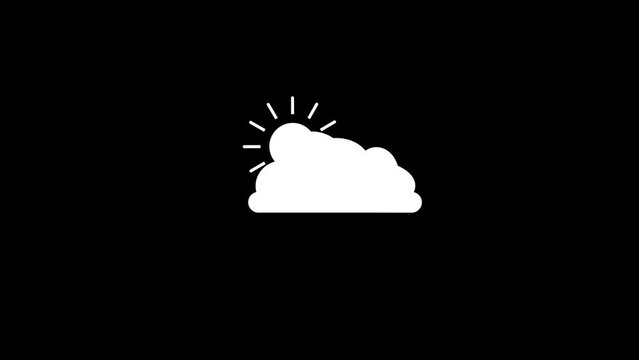 White picture of the sun behind the clouds on a black background. the sun shines from behind the clouds. Distortion liquid style transition icon for your project. 4K video animation for motion