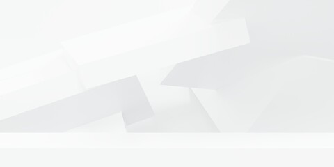 3d rendering of white abstract geometric background. Scene for advertising design, technology, showcase, showroom, metaverse, banner, cosmetic, sport, business. Sci-Fi Illustration. Product display