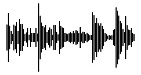Sound wave. Voice vibration record isolated element, black music track, stereo signal abstract form, stereo signal, audio soundwave, digital equalizer design, horizontal vector illustration