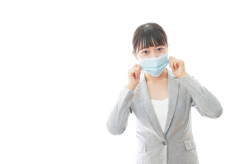 Young business people working in the mask