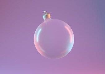 Transparent Christmas tree toy on a purple background 3d render