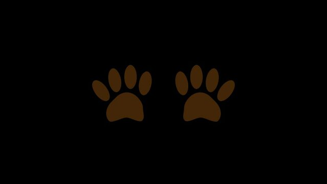 Color picture of animal paws on a black background. footprint of beast, animal. Distortion liquid style transition icon for your project. 4K video animation for motion graphics and compositing.