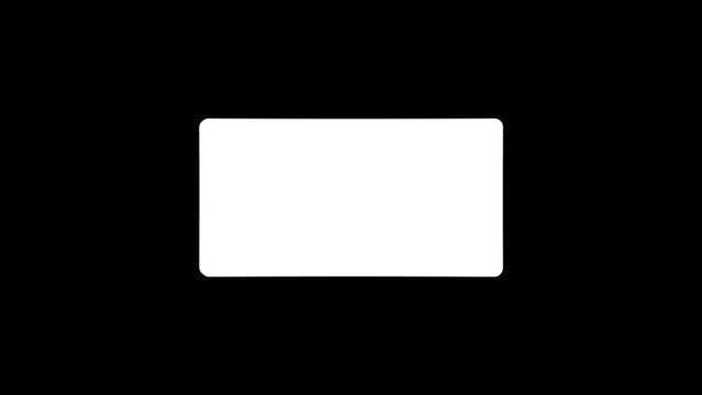 White picture of rectangle on a black background. a rectangle for inserting information for a presentation. Distortion liquid style transition icon for your project. 4K video animation for motion