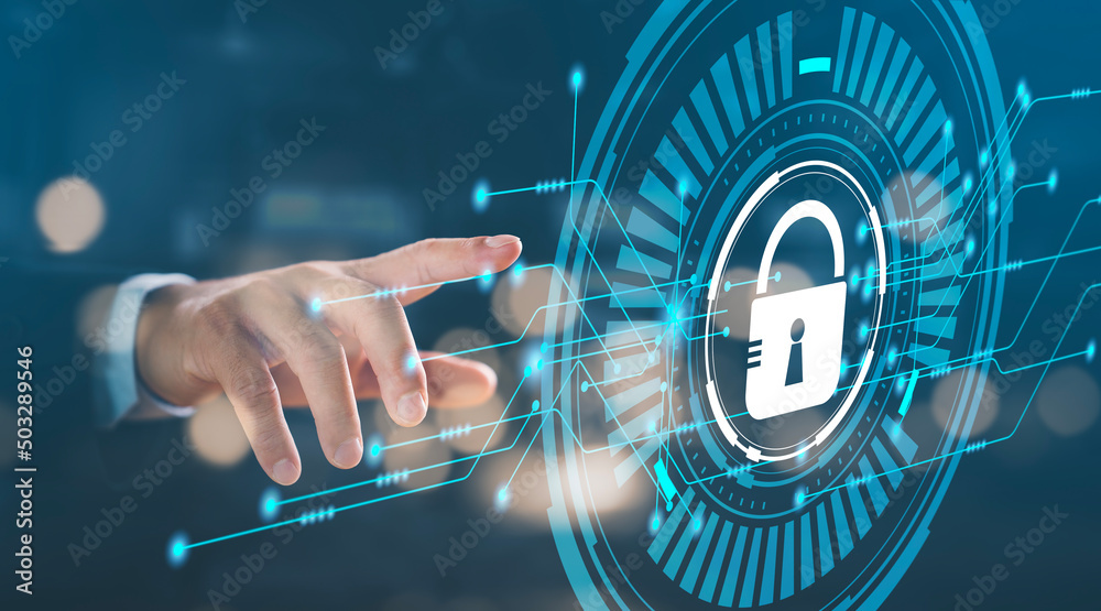 Poster Concept of cyber security, information security and encryption, secure access to user's personal information, secure Internet access, cybersecurity.