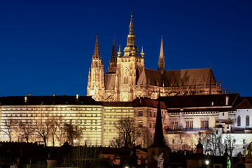 Naklejka premium View of Prague historical center with the castle, Hradcany, Charles bridge and Vltava.Czech Republic