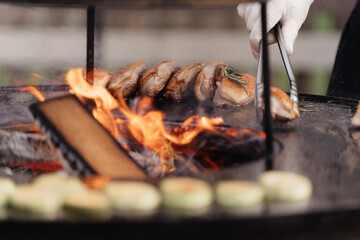duck fillet grilled, barbecue outdoors. High quality photo