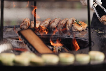 duck fillet grilled, barbecue outdoors. High quality photo