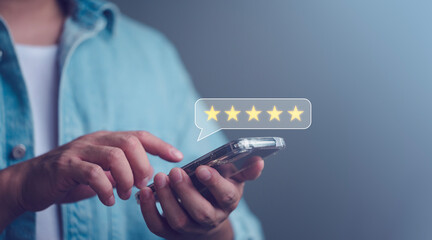 Customer review satisfaction feedback survey concept, User give rating to service experience on...